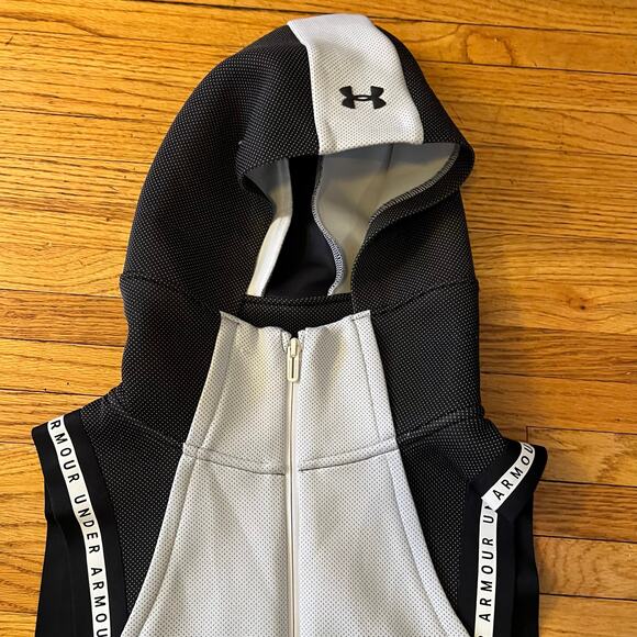 UNDER ARMOUR Move Hoodie Womens Large White Black Full Zip Funnel Tank - Picture 2 of 9